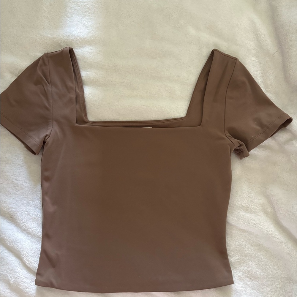 Babaton Contour Aritzia Tan Square Neck Bodysuit